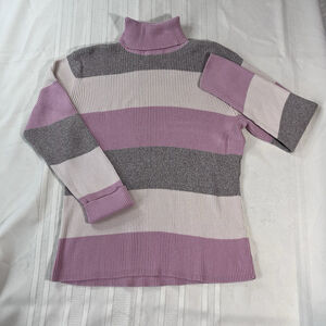 Liz & Co. Petite XL Ribbed Pink striped Long Sleeve Turtleneck Sweater